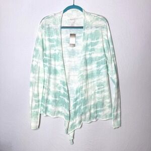 Chicos Lightweight Cardigan Sz L Green Dye Summer Open‎ Tie Front Lagenlook READ